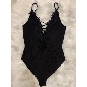 3/$15 Black Floral Lace-Up Bodysuit